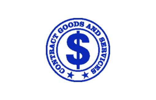 Blue dollar sign logo with "CONTRACT GOODS AND SERVICES" encircling it.