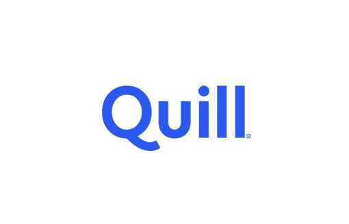 Quill logo, bold blue letters on a white background.