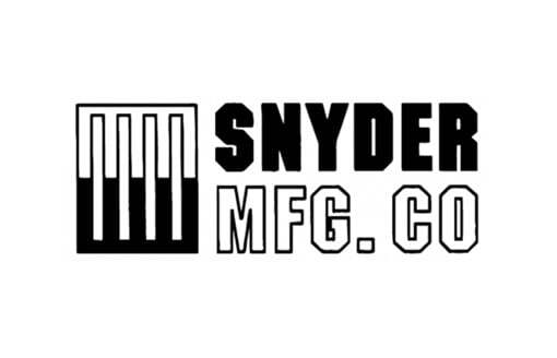 Black and white logo of "Snyder Manufacturing Company" with stylized vertical lines on the left.