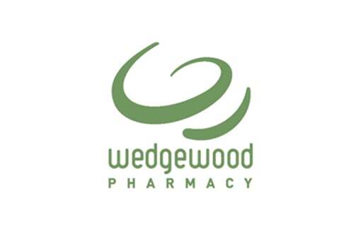 Green "Wedgewood Pharmacy" logo with abstract swirl icon.