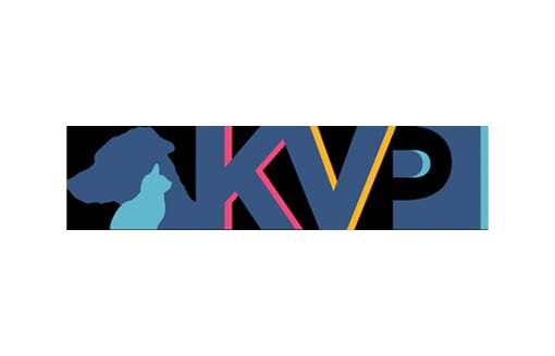 Logo with silhouette of a dog and cat beside the letters "KVP" in bold colors, showcasing KVP International.