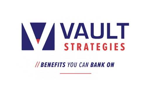 "Vault Strategies" Logo featuring a stylized "V" and the tagline: "Benefits You Can Bank On.