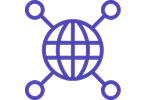 PSIvet 12th Annual Business Symposium Icon for network with peers with globe and 4 nodes coming off of the center globe