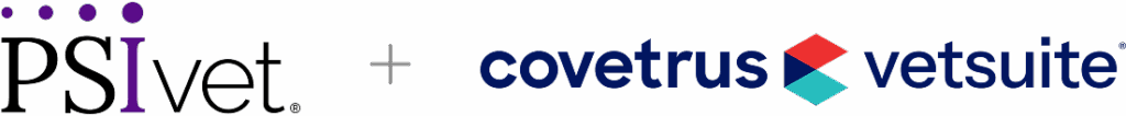 PSIvet and Covetrus Vetsuite logos side by side with an X symbol in between.